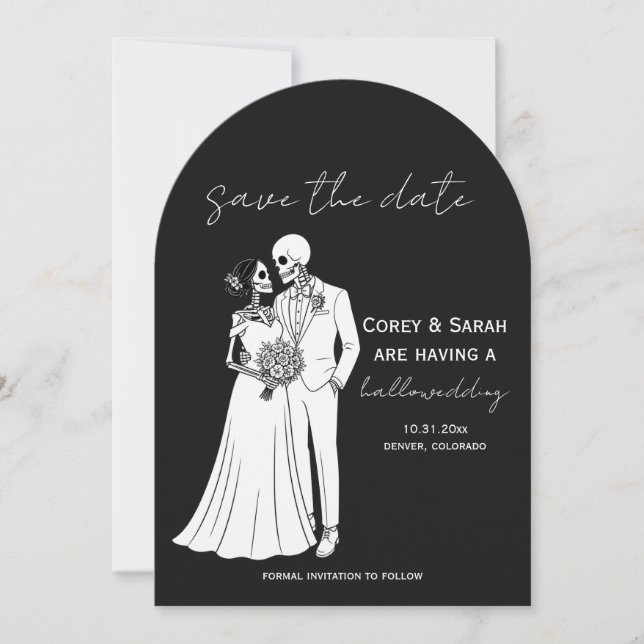 Gothic Skeleton Halloween Save the Date Cards (Front)