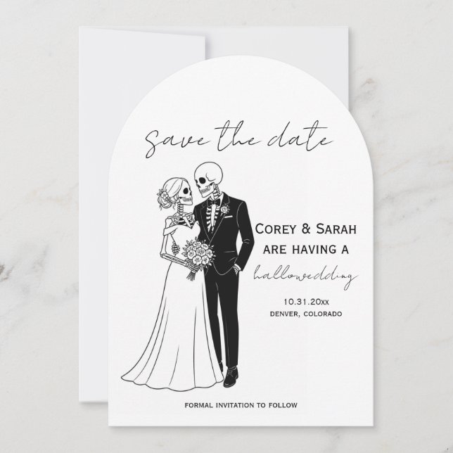 Gothic Skeleton Halloween Save the Date Cards (Front)