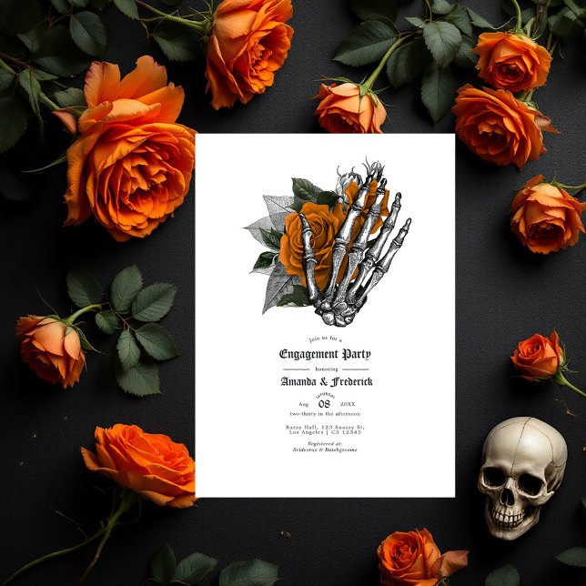 Gothic Skeleton Hand and Rose Engagement Party Invitation (Gothic Skeleton Hand and Rose Engagement Party Invitation)
