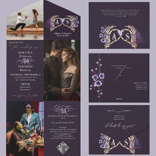 Gothic Skeleton Hands Dark Romance Floral Wedding All In One Invitation