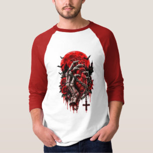 Gothic Skeleton Hands Red Roses Halloween Horror D T-Shirt