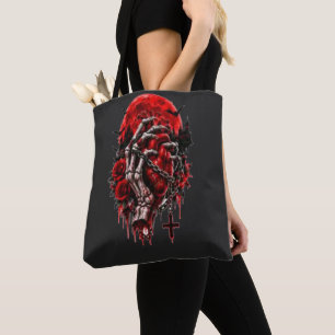 Gothic Skeleton Hands Red Roses Halloween Horror D Tote Bag