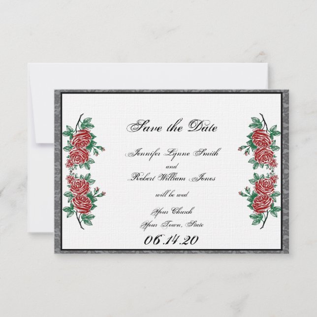 Gothic Skeleton Hands Roses Wedding Save the Date (Front)