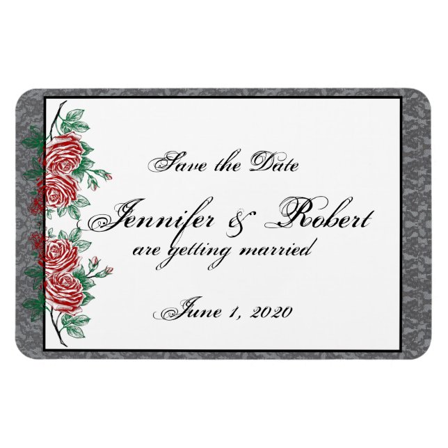 Gothic Skeleton Hands Roses Wedding Save the Date Magnet (Horizontal)