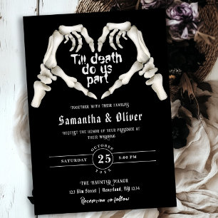 Gothic Skeleton Heart Till Death Black Wedding Invitation