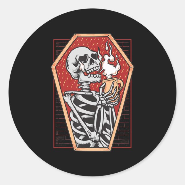 Gothic Skeleton in Coffin Mall Goth Halloween Aest Classic Round Sticker (Front)