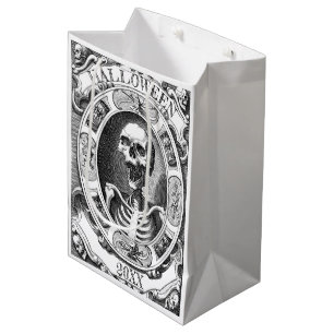 Gothic Skeleton Line Drawing Custom Year Halloween Medium Gift Bag
