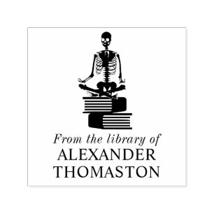 Gothic Skeleton Lotus Yoga Pose on Books Library Self-inking Stamp