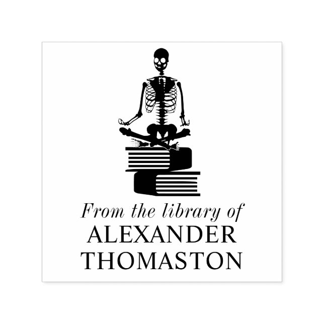 Gothic Skeleton Lotus Yoga Pose on Books Library Self-inking Stamp (Design)