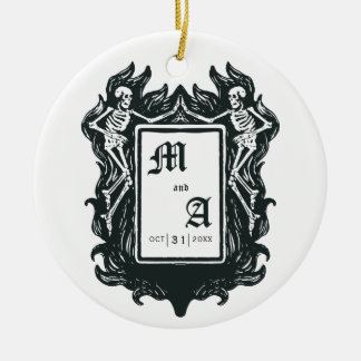 Gothic Skeleton Love Initials Christmas Ceramic Ornament