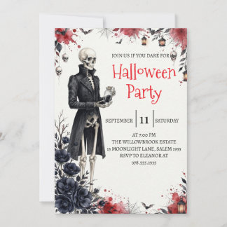 Gothic Skeleton Man Halloween Party Invitation