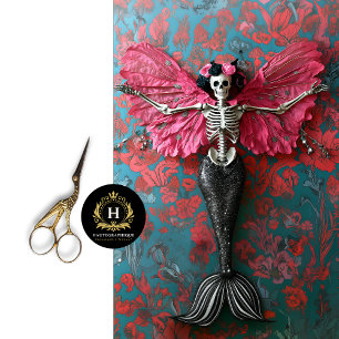 Gothic Skeleton Mermaid Skull Decoupage Tissue Paper