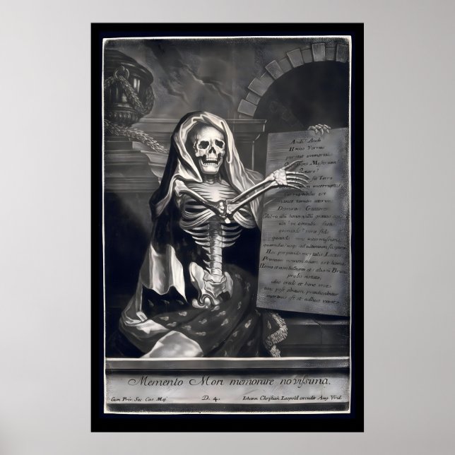 Gothic Skeleton Mezzotint Print 18th Century (Front)