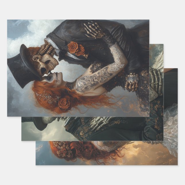 Gothic Skeleton, Proposal, Wedding, Honeymoon Wrapping Paper Sheet (Set)