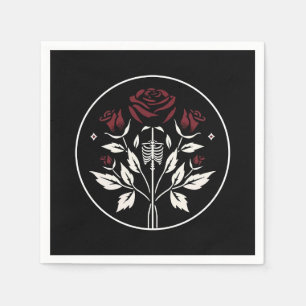 Gothic Skeleton Rib Roses Black Elegant Wedding  Napkin