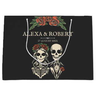 Gothic skeleton roses couple wedding large gift bag