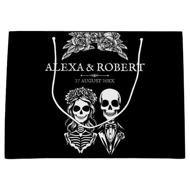 Gothic skeleton roses couple wedding  large gift bag (Front)