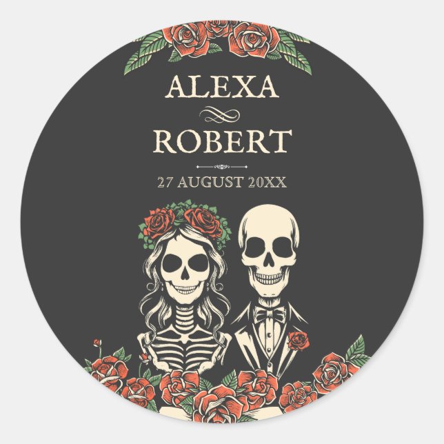 Gothic skeleton roses couple wedding Sticker (Front)