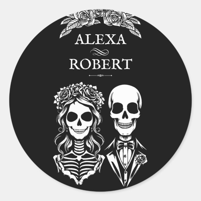 Gothic skeleton roses couple wedding Sticker (Front)