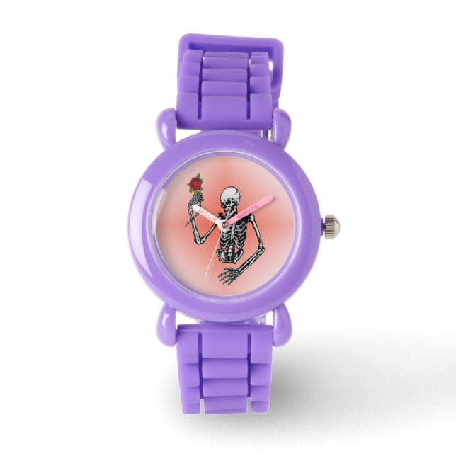 Gothic Skeleton Single Red Rose Watch (Front)