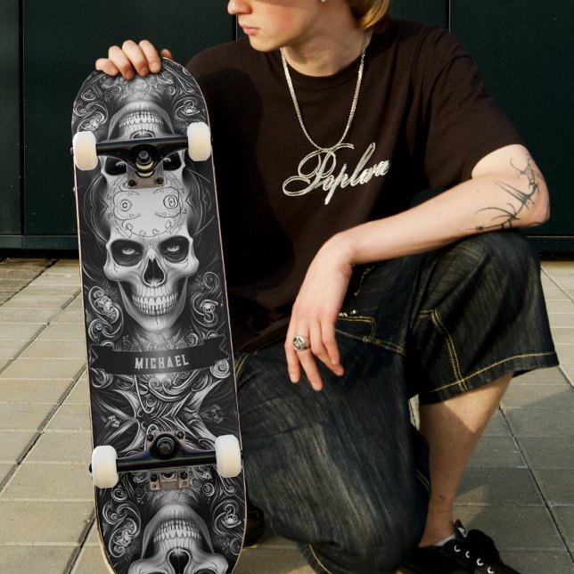Gothic Skeleton Skull Black & White Skateboard (Gothic Skeleton Skull Black & White Skateboard)