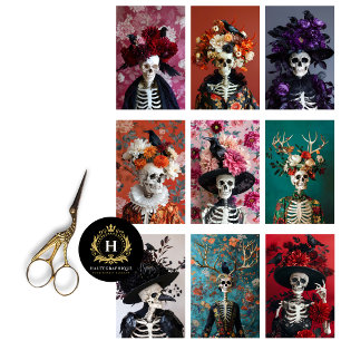 Gothic Skeleton Skull Junk Journal Decoupage Tissue Paper