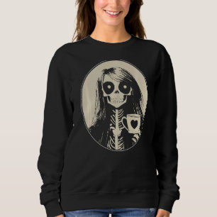 Gothic Skeleton Woman with Coffee Mug Premium Sweatshirt