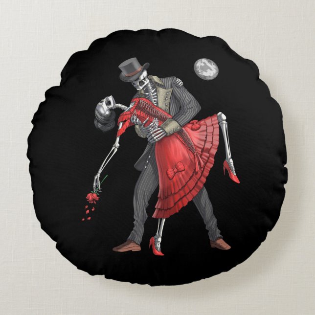 Gothic Skeletons Dancing Round Cushion (Front)