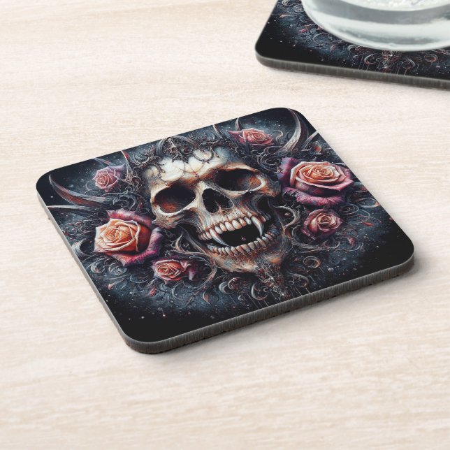 Gothic Skull Adorned with Roses Coaster (Left Side)
