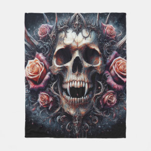 Gothic Skull Adorned with Roses Fleece Blanket