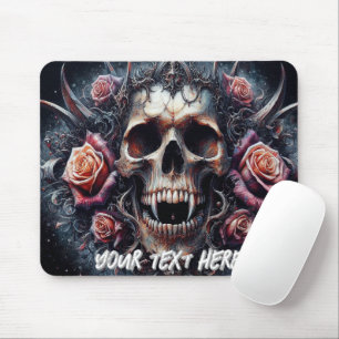 Gothic Skull Adorned with Roses Mouse Pad