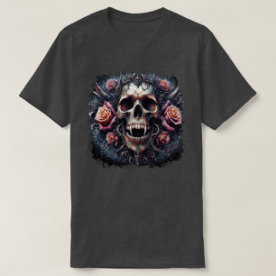 Gothic Skull Adorned with Roses T-Shirt