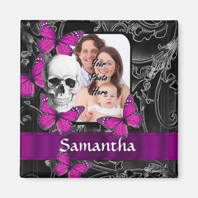 Gothic skull and butterflies magnet (Front)