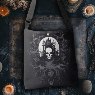 Gothic Skull and Castle Design Crossbody Bag