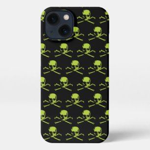Gothic Skull And Crossbones Pattern Green iPhone 13 Case