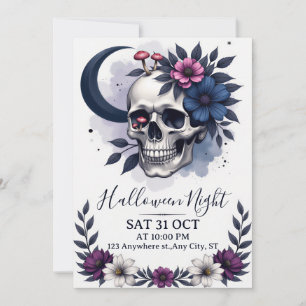 Gothic Skull and Floral Halloween Party Invitation