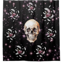Gothic, Skull and Flowers Design Shower Curtain