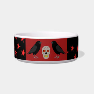 Gothic Skull and Guardian Ravens Halloween Bowl