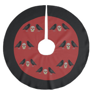 Gothic Skull and Guardian Ravens Halloween Brushed Polyester Tree Skirt