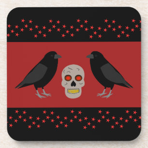 Gothic Skull and Guardian Ravens Halloween Coaster