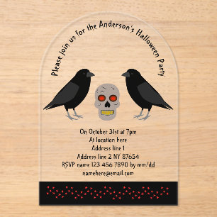 Gothic Skull and Guardian Ravens Halloween Custom Acrylic Invitations