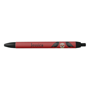 Gothic Skull and Guardian Ravens Halloween Custom Black Ink Pen