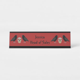 Gothic Skull and Guardian Ravens Halloween Custom Desk Name Plate