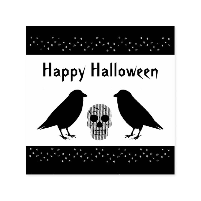 Gothic Skull and Guardian Ravens Halloween Custom Self-inking Stamp (Design)