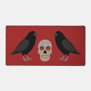 Gothic Skull and Guardian Ravens Halloween Desk Mat