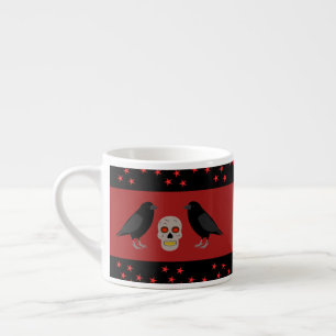 Gothic Skull and Guardian Ravens Halloween Espresso Cup