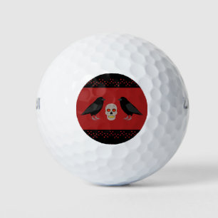Gothic Skull and Guardian Ravens Halloween Golf Balls