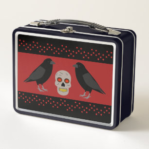 Gothic Skull and Guardian Ravens Halloween Metal Lunch Box