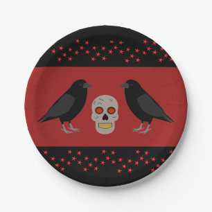 Gothic Skull and Guardian Ravens Halloween Paper Plate