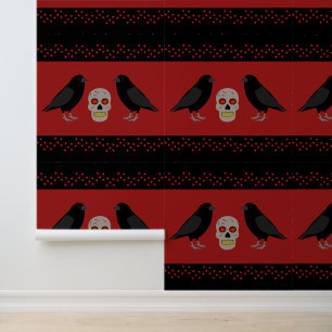 Gothic Skull and Guardian Ravens Halloween Wallpaper